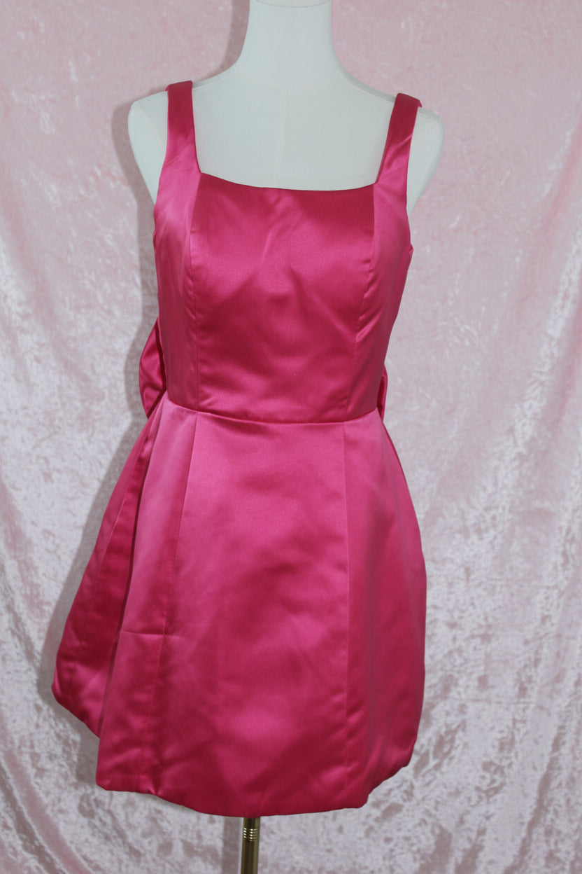Pink Satin Mini Dress with removable bow