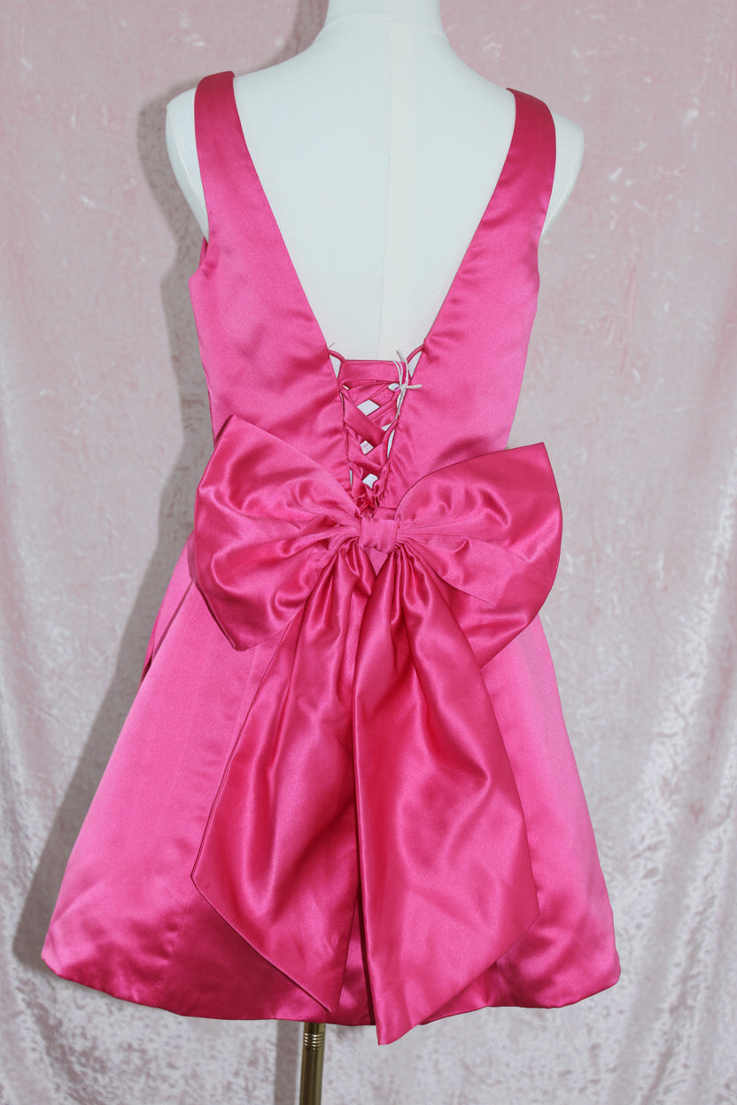 Pink Satin Mini Dress with removable bow