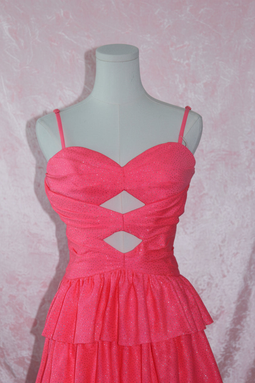 Pink Shimmer Mini Dress with Cutout Details
