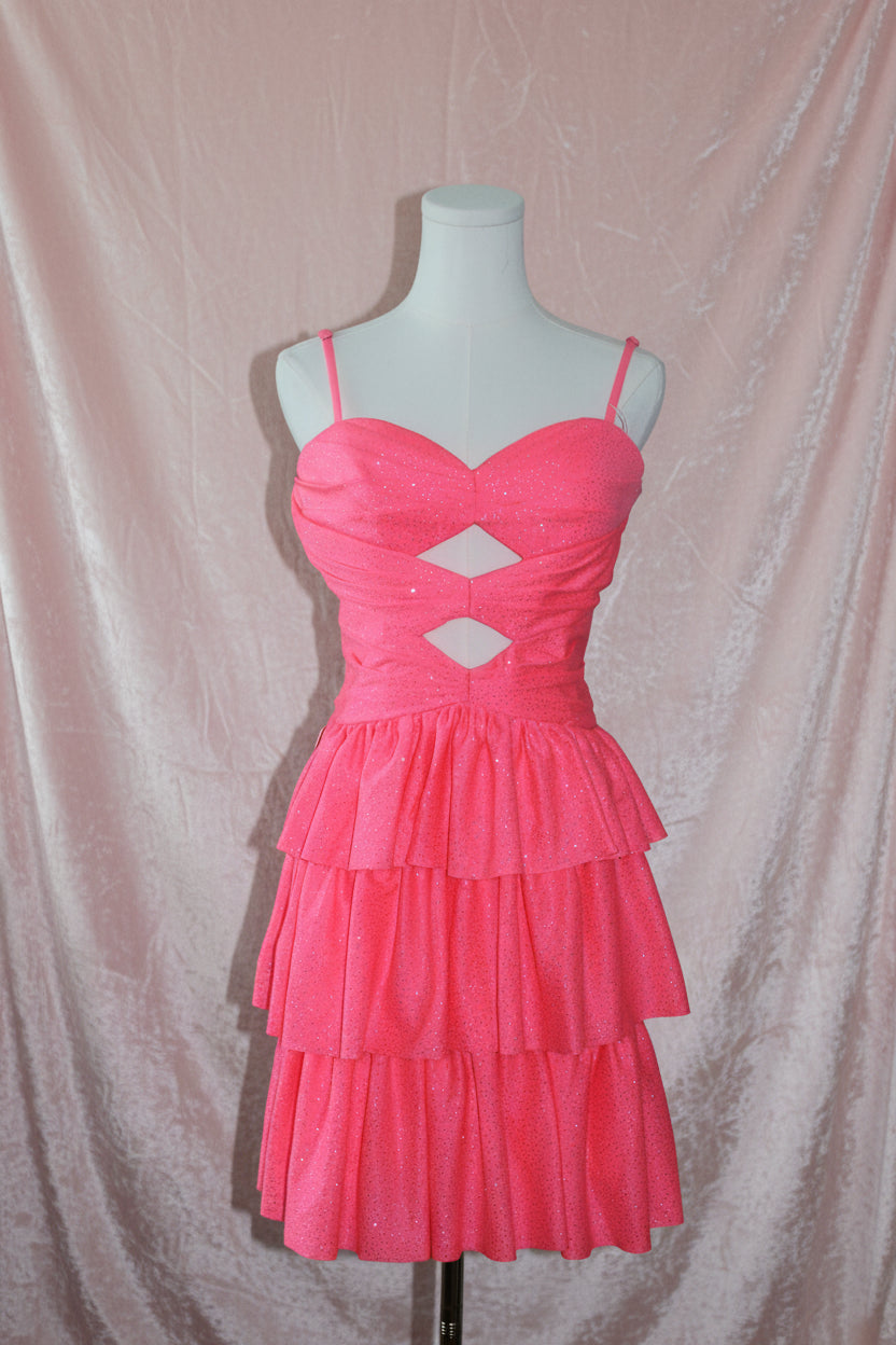 Pink Shimmer Mini Dress with Cutout Details