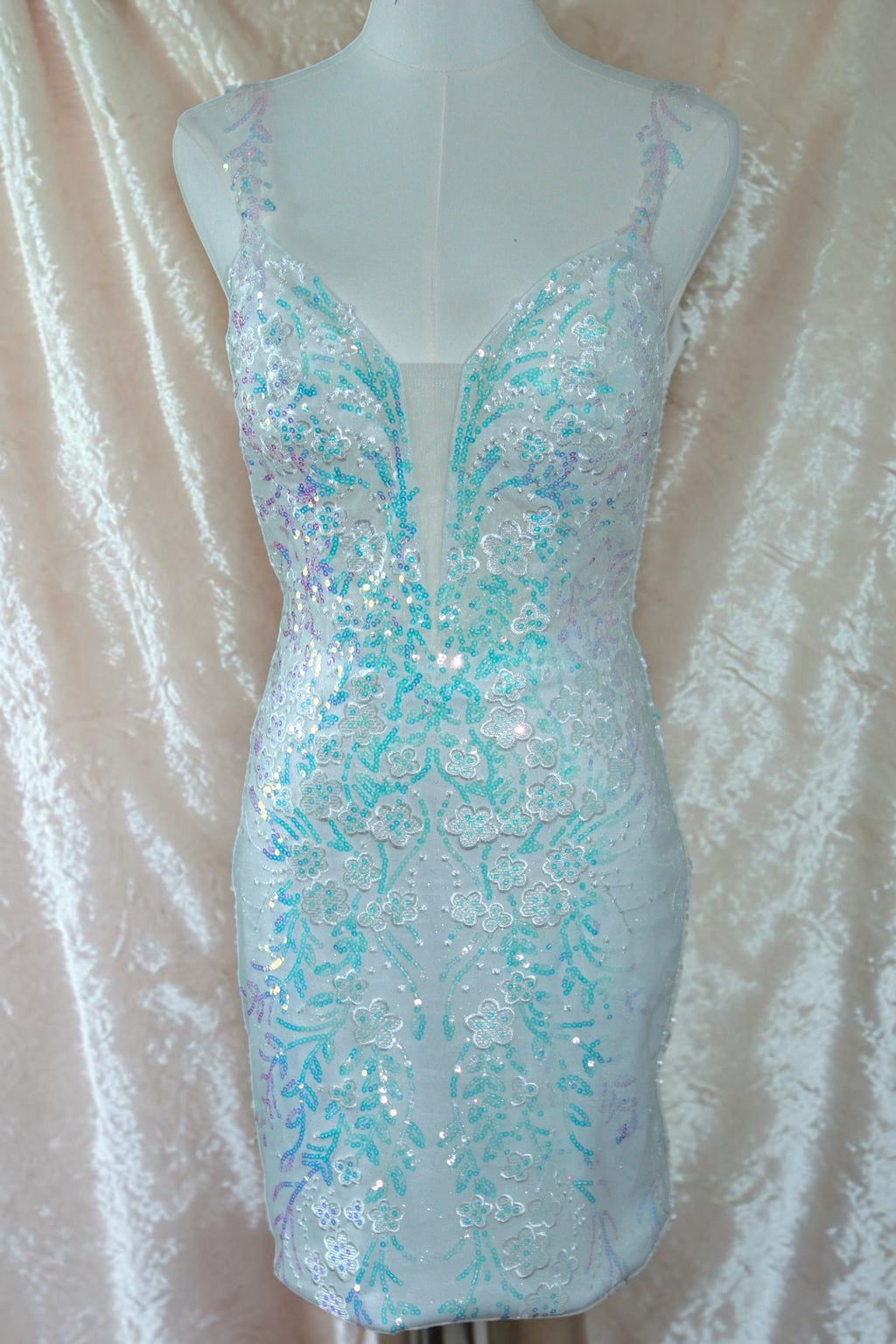 White Iridescent Sequin Corset Mini Dress