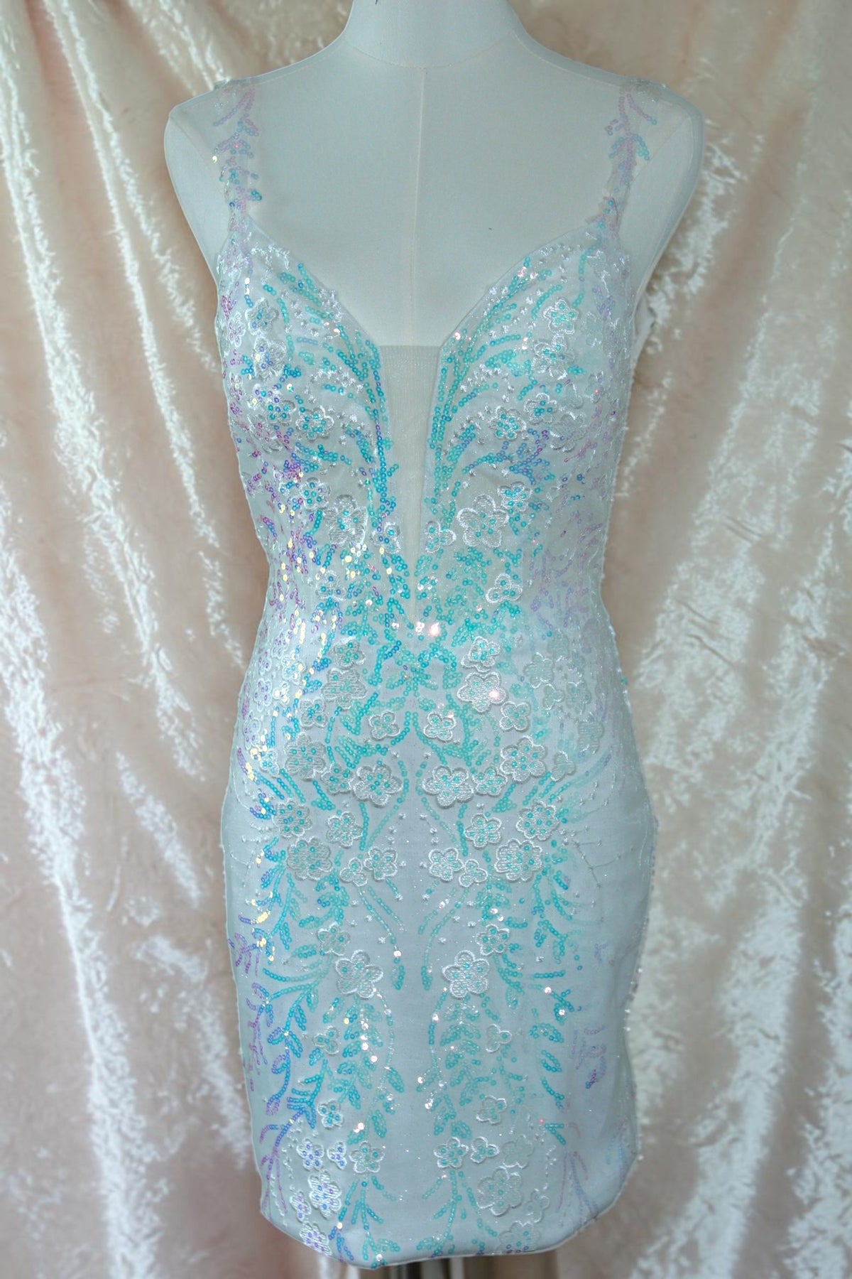 White Iridescent Sequin Corset Mini Dress