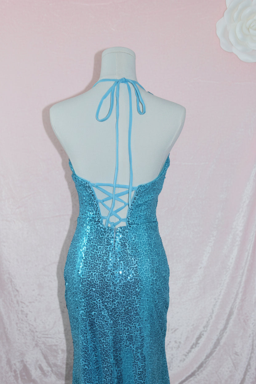 Light Blue Sequin Formal Dress