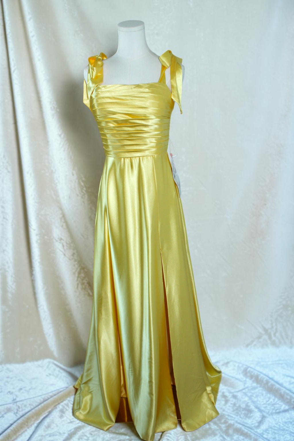 Yellow Satin Corset-Back Formal Gown