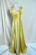 Yellow Satin Corset-Back Formal Gown