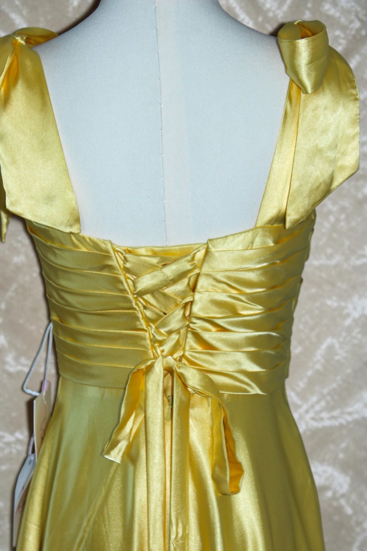Yellow Satin Corset-Back Formal Gown