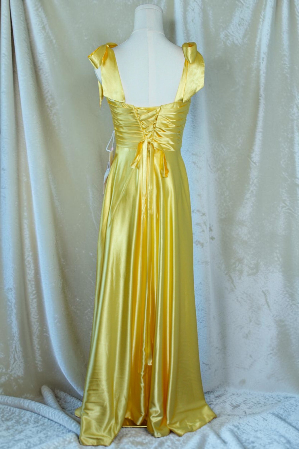 Yellow Satin Corset-Back Formal Gown