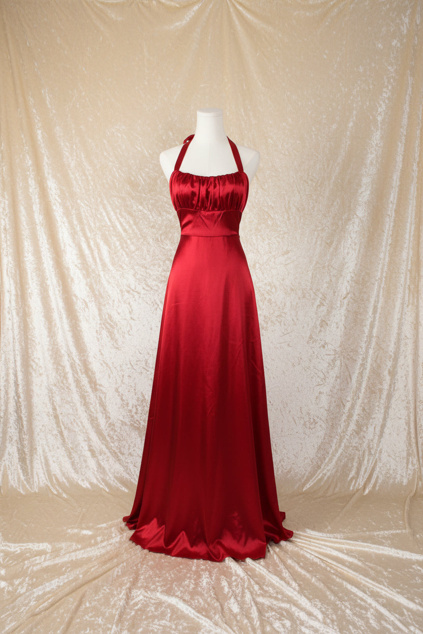 Red Satin Halter Gown