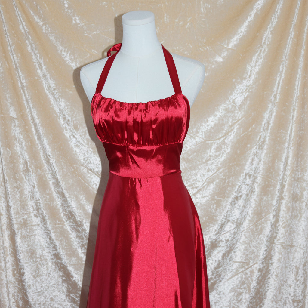 Red Satin Halter Gown