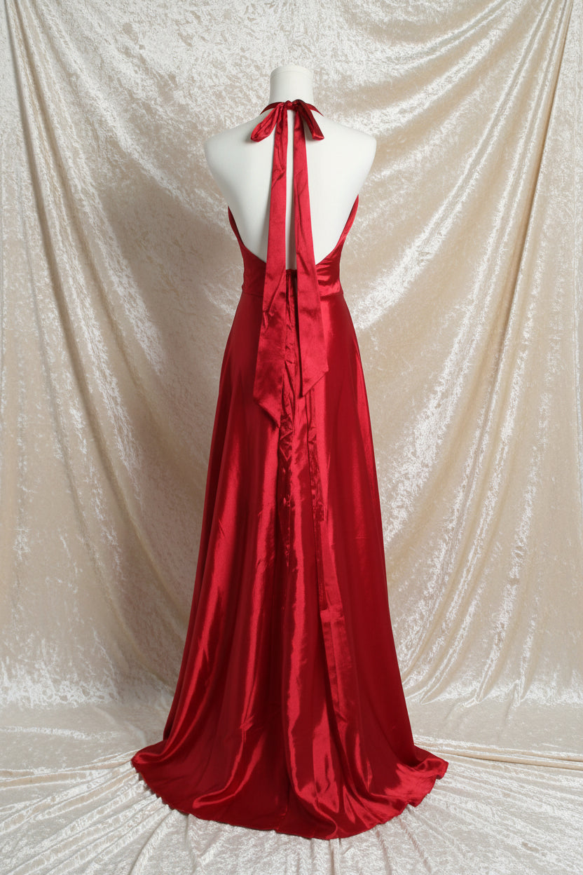 Red Satin Halter Gown