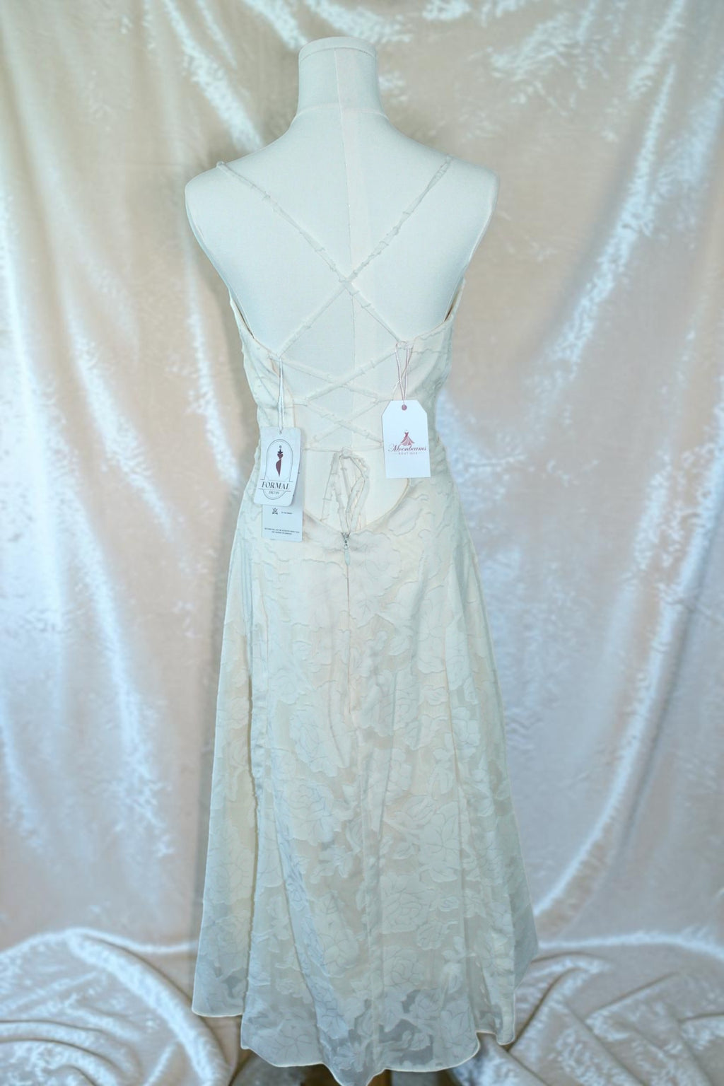 Light Yellow Jacquard Corset-Back Midi Dress
