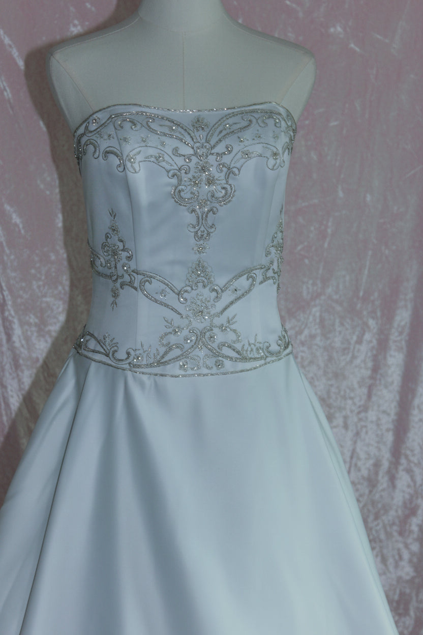 DaVinci Bridal Style F8073 White Wedding Gown with Silver Detailing