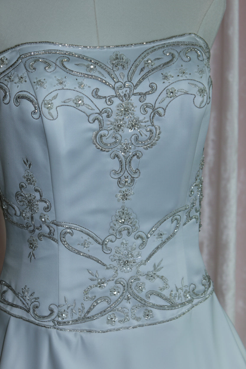 DaVinci Bridal Style F8073 White Wedding Gown with Silver Detailing