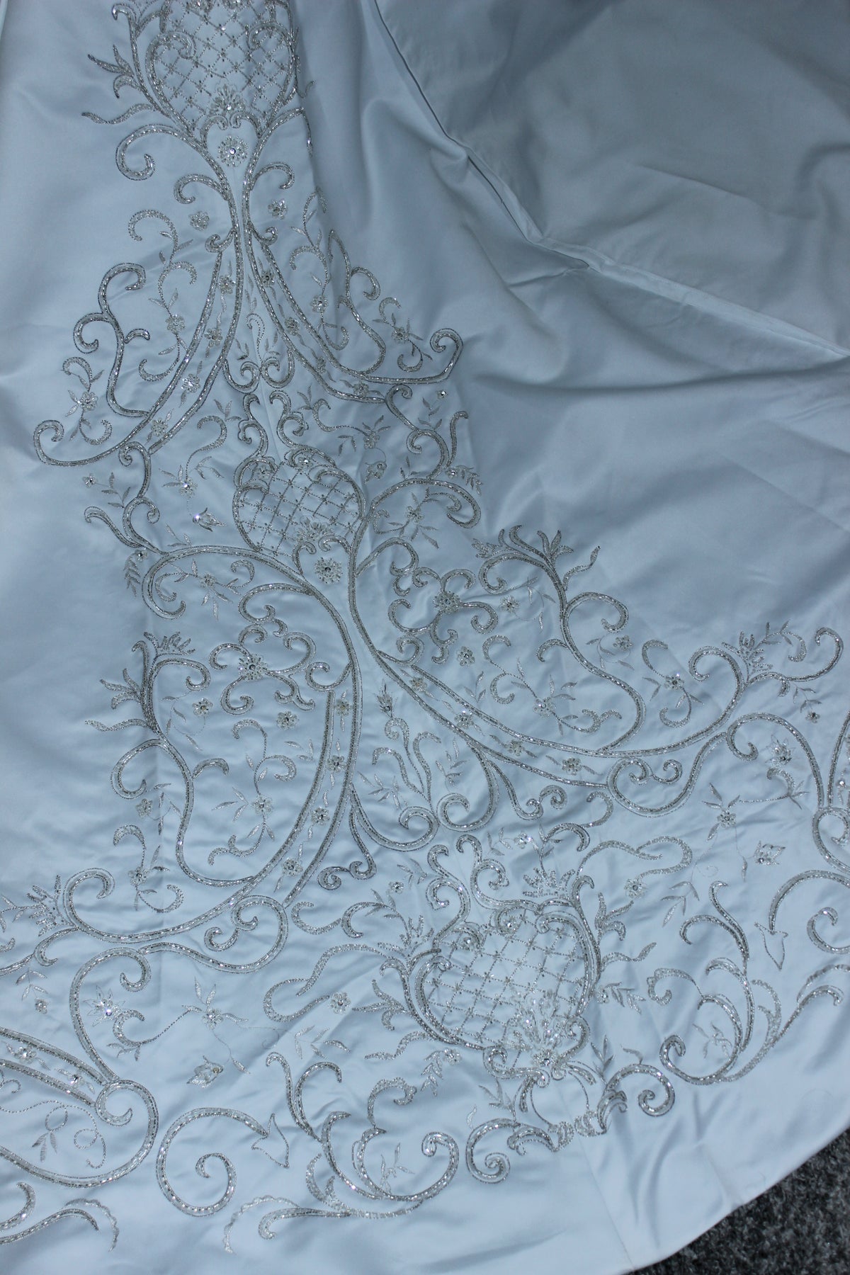 DaVinci Bridal Style F8073 White Wedding Gown with Silver Detailing