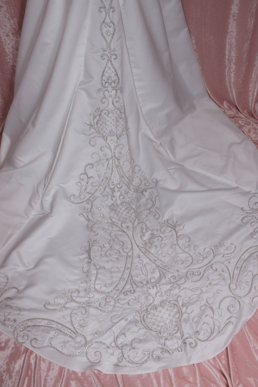 DaVinci Bridal Style F8073 White Wedding Gown with Silver Detailing