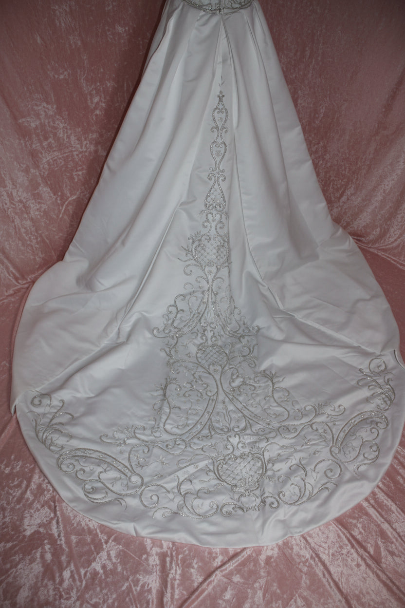 DaVinci Bridal Style F8073 White Wedding Gown with Silver Detailing