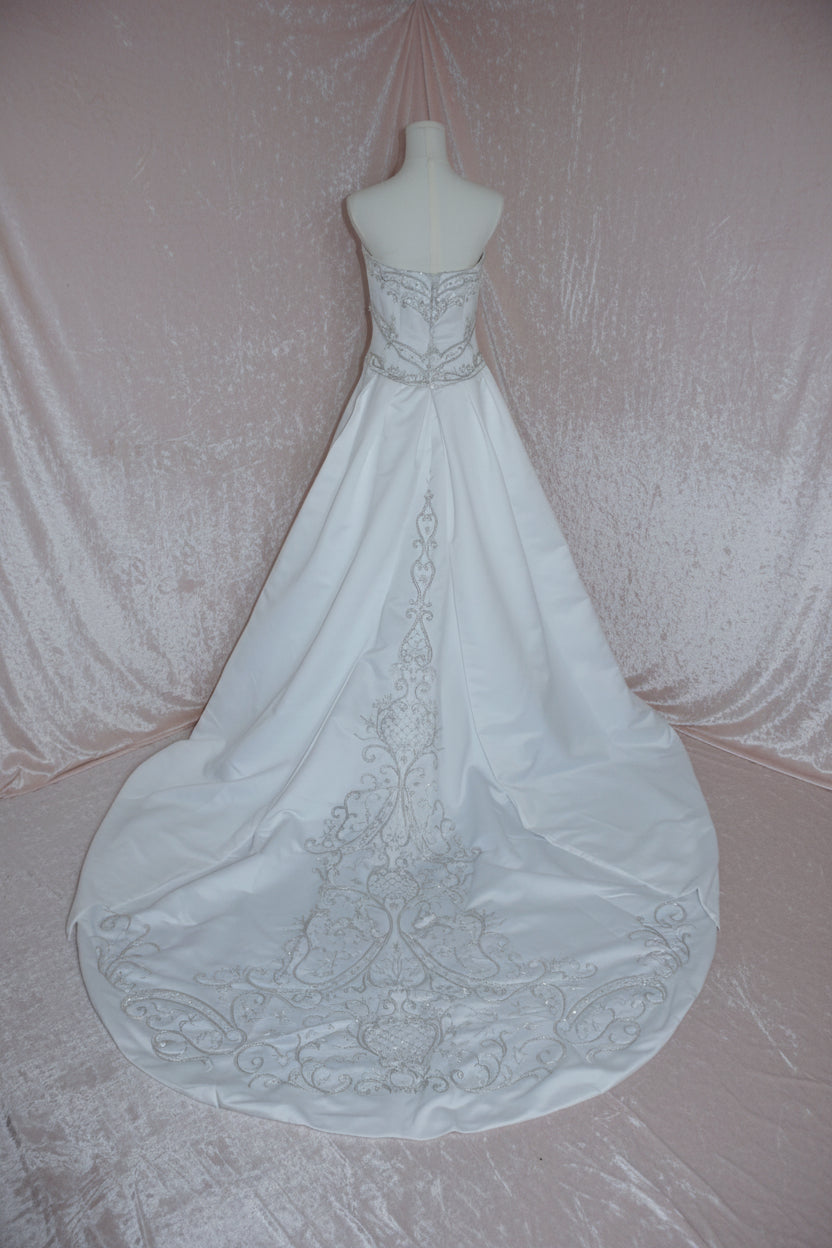 DaVinci Bridal Style F8073 White Wedding Gown with Silver Detailing