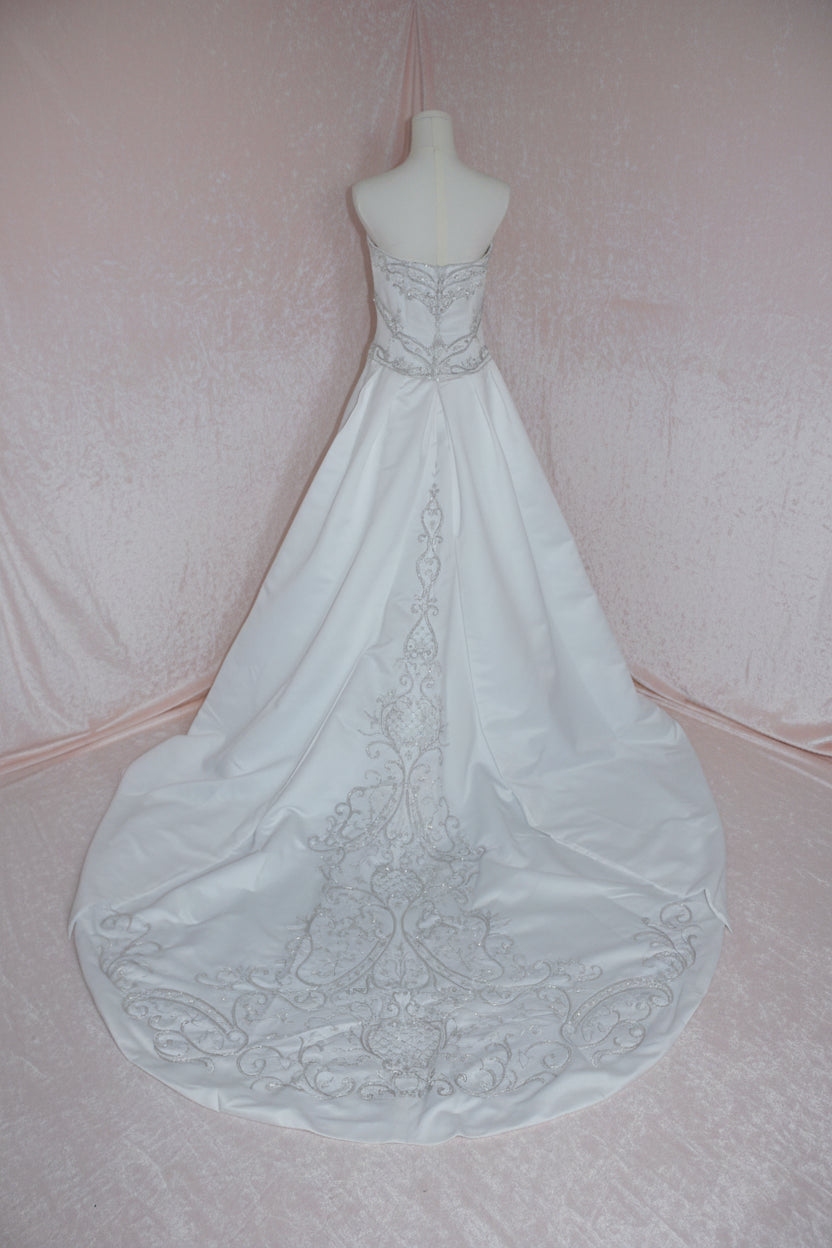 DaVinci Bridal Style F8073 White Wedding Gown with Silver Detailing