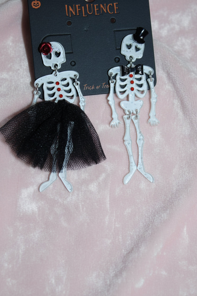 Halloween Skeleton Couple Statement Earrings