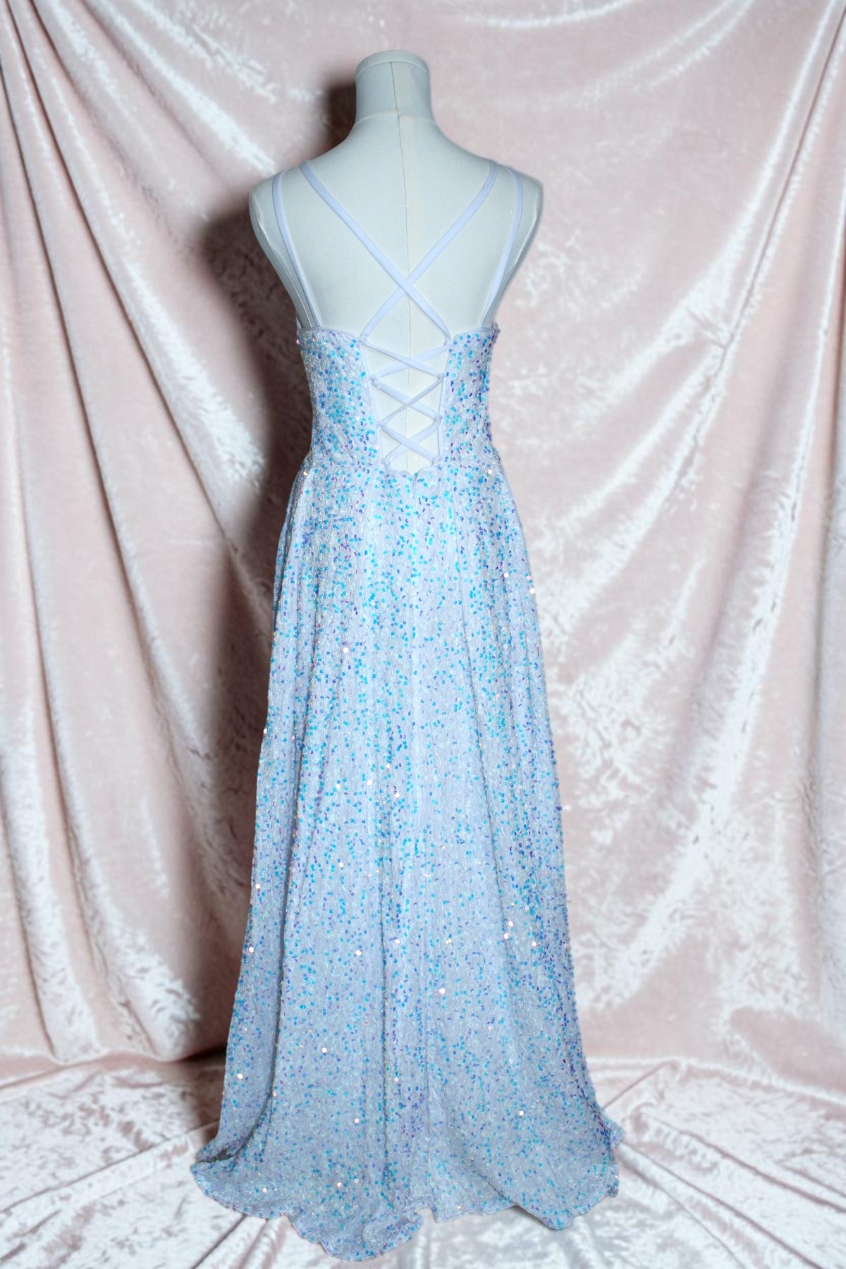 White  Iridescent Sequin Gown