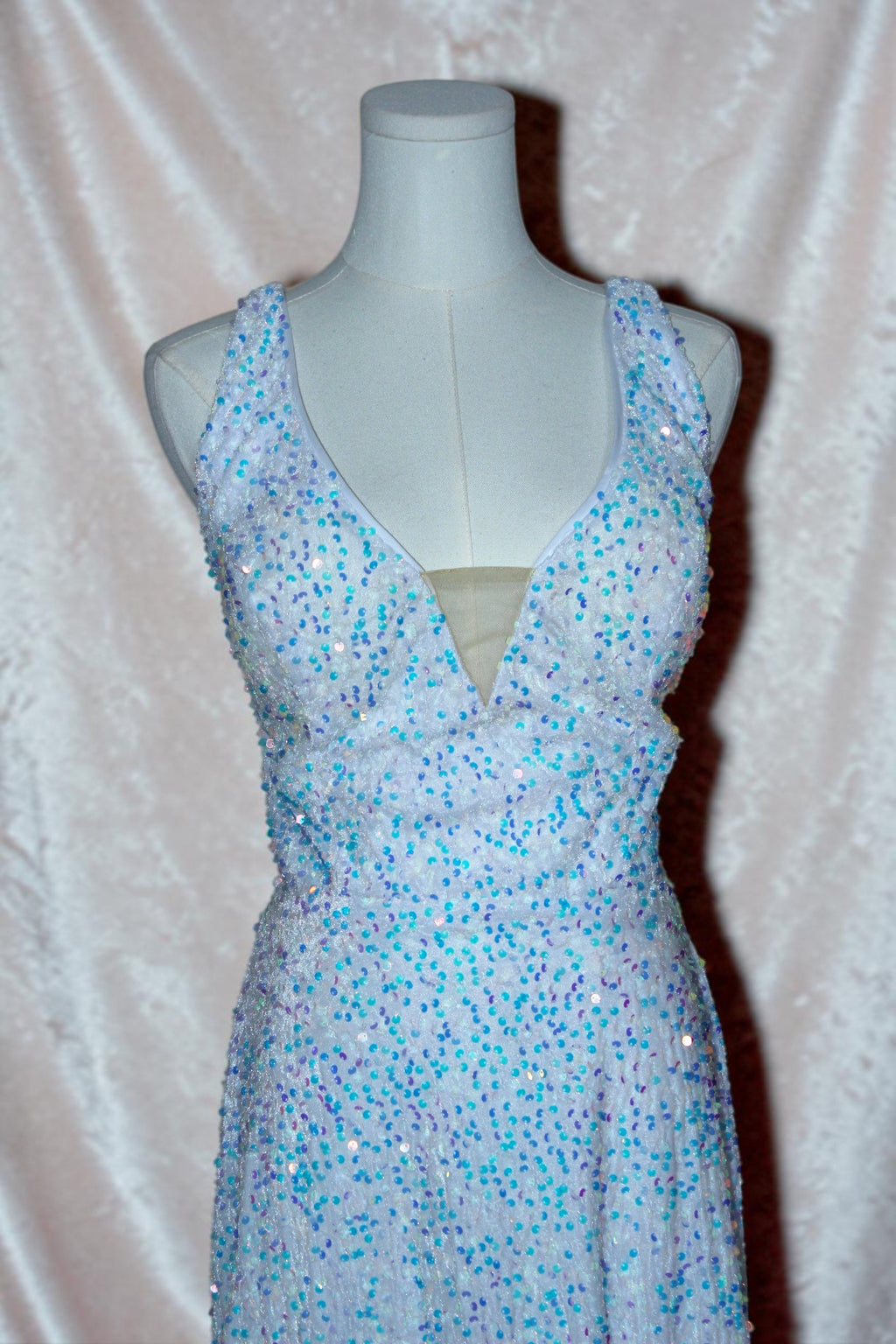 White  Iridescent Sequin Gown