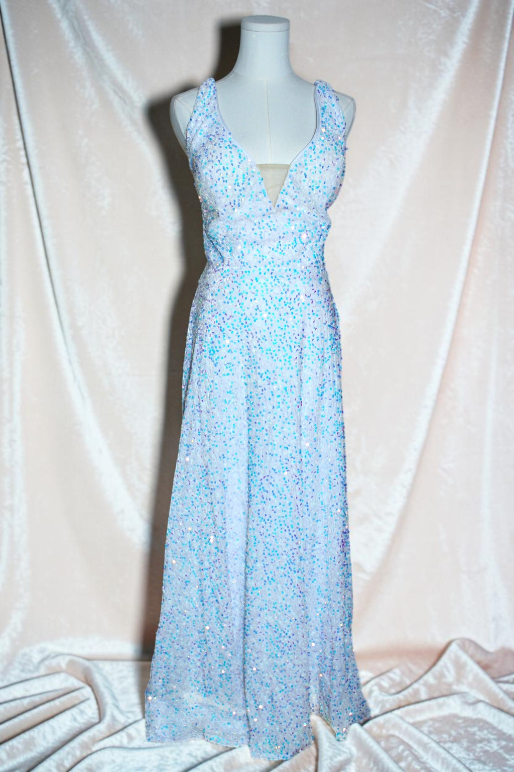 White  Iridescent Sequin Gown