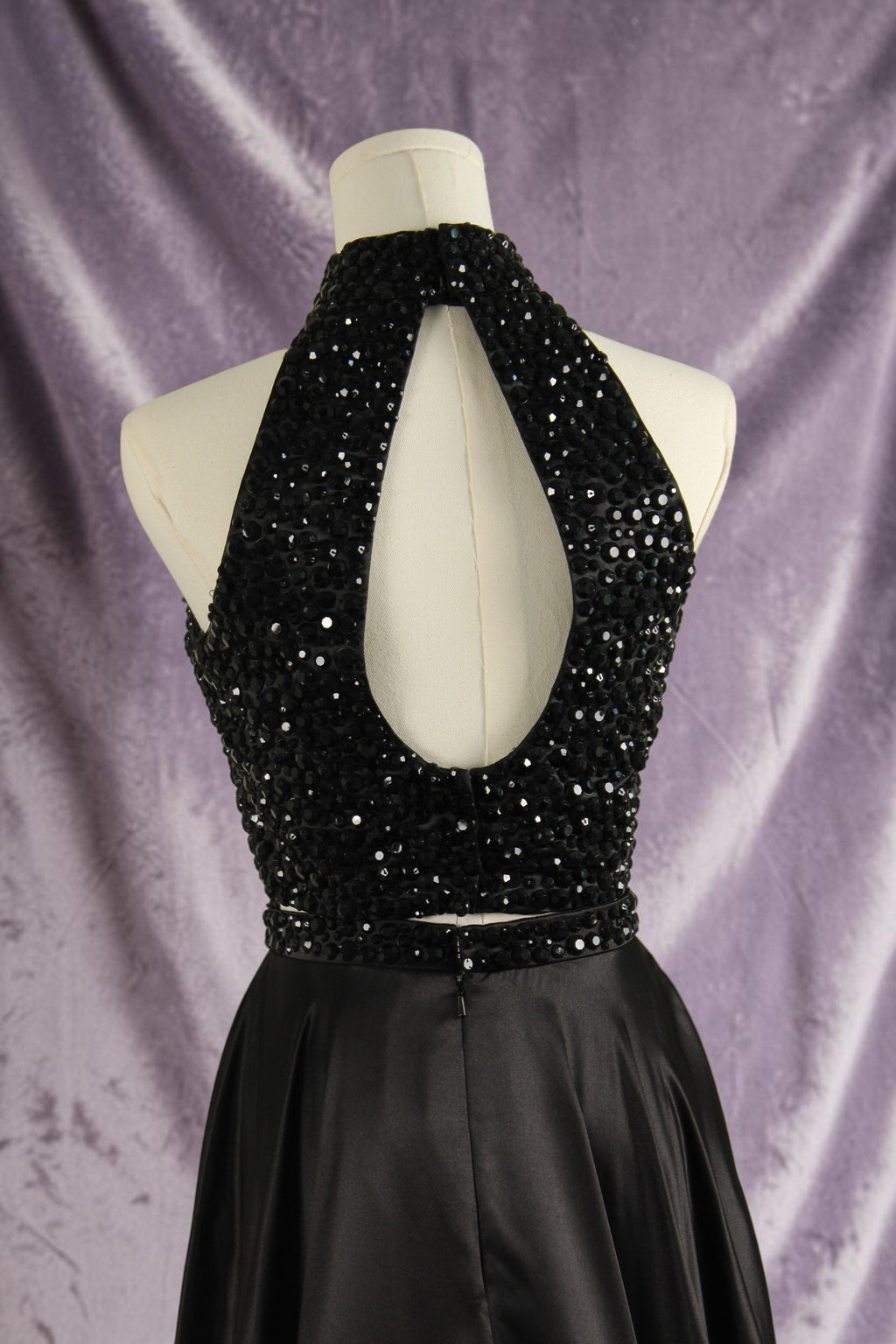 Black Two-Piece Beaded Halter Gown