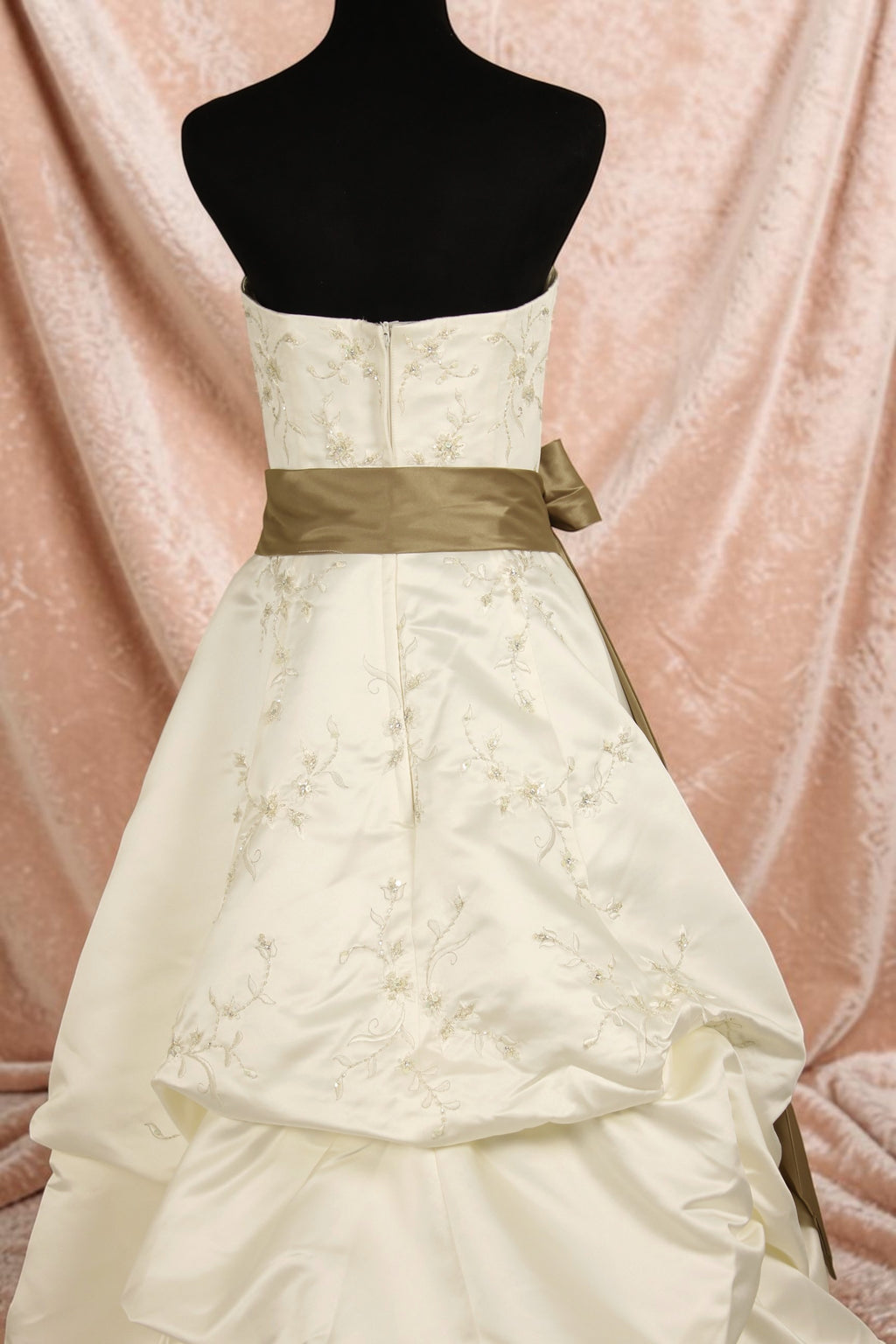 Ivory Wedding Gown with Bronze Sash