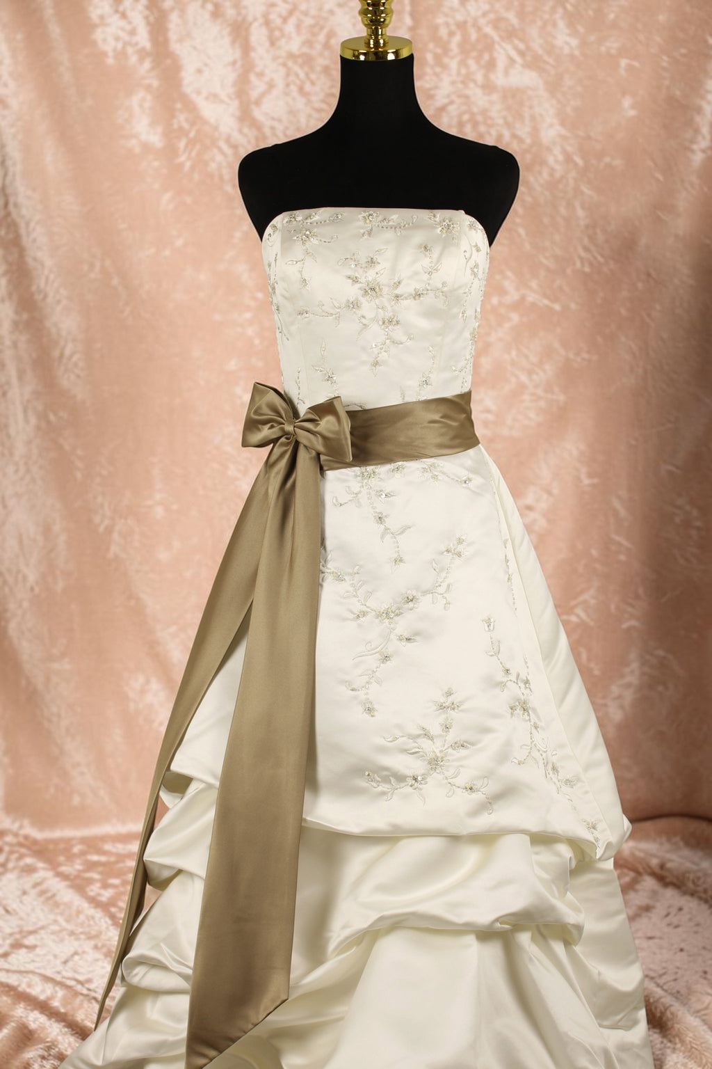 Ivory Wedding Gown with Bronze Sash