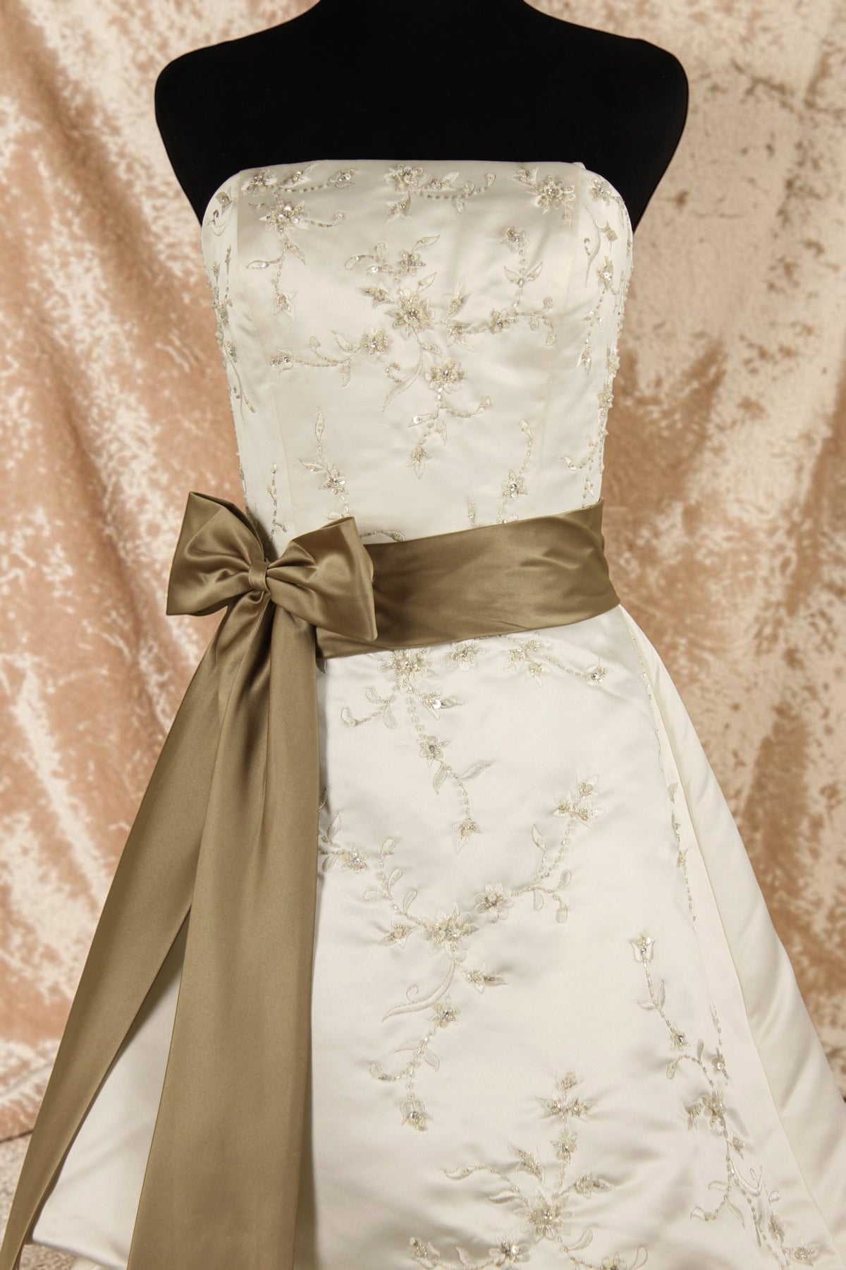 Ivory Wedding Gown with Bronze Sash