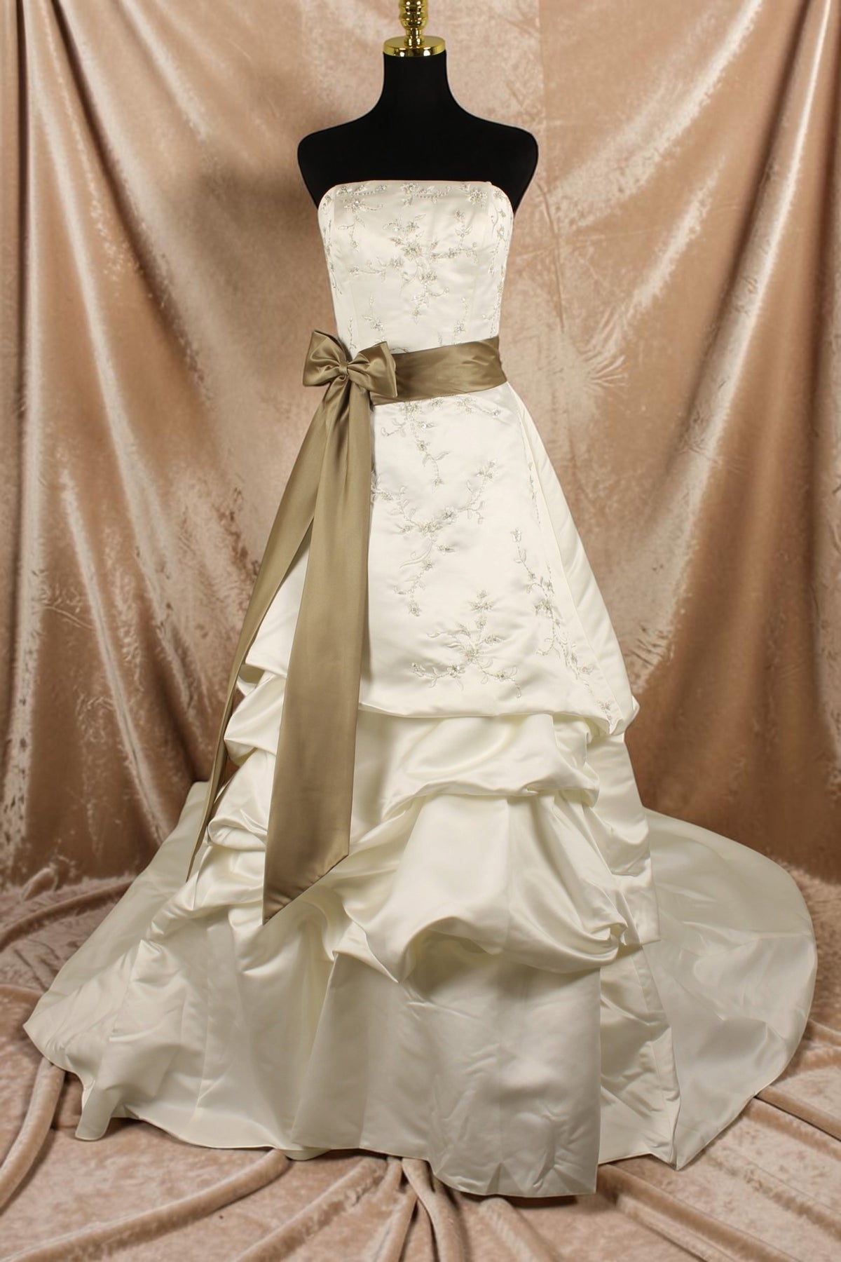 Ivory Wedding Gown with Bronze Sash