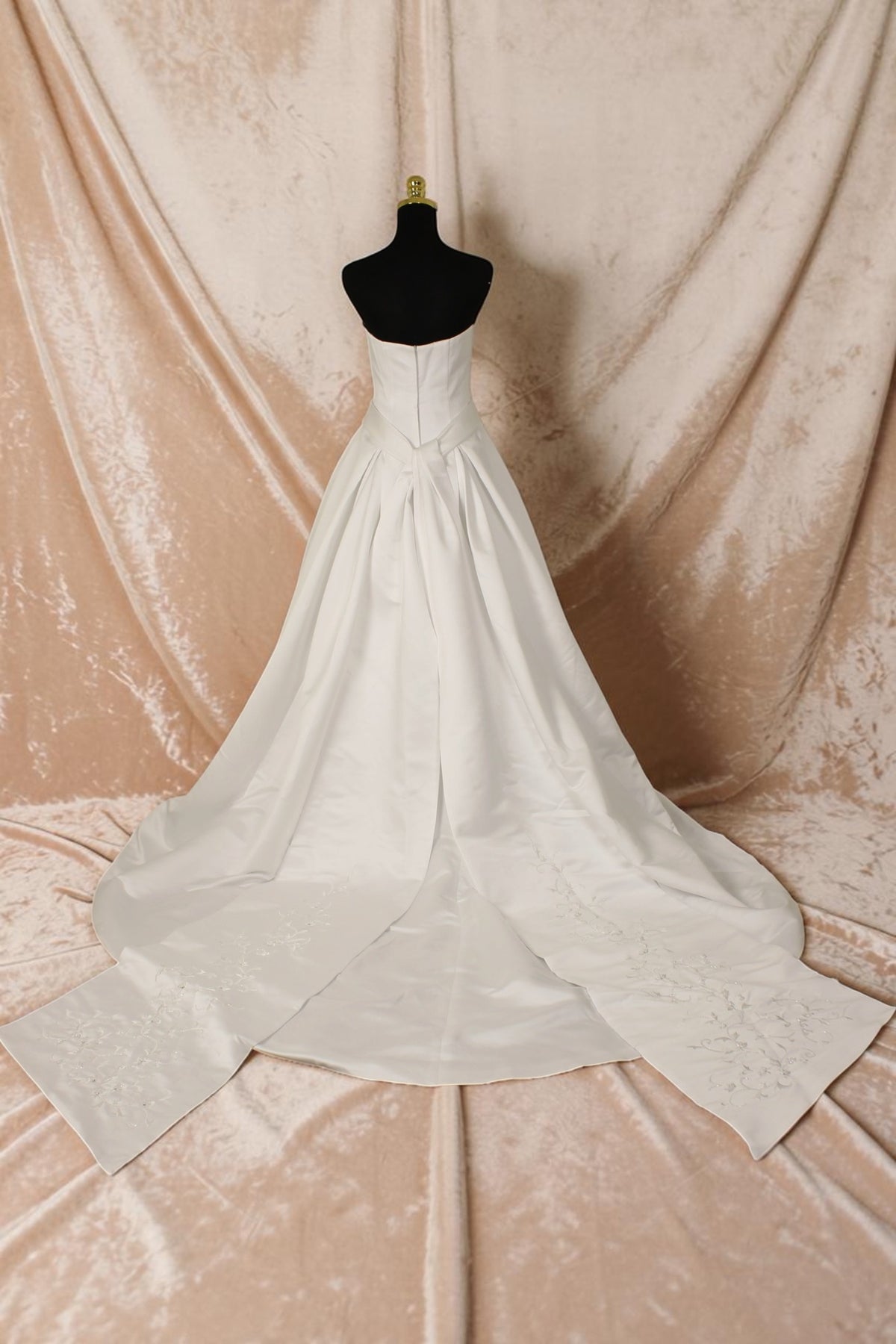 White Satin Wedding Gown with White Sash