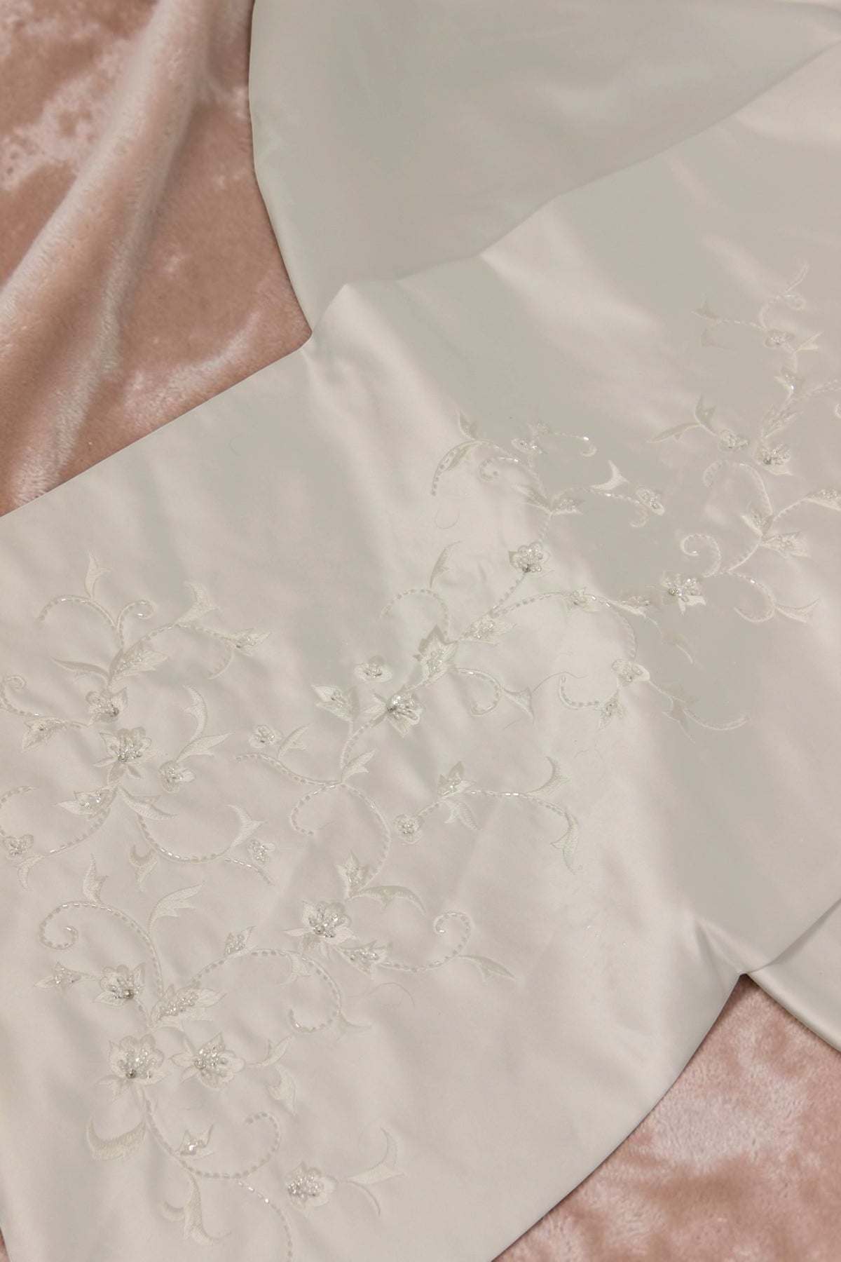 White Satin Wedding Gown with White Sash