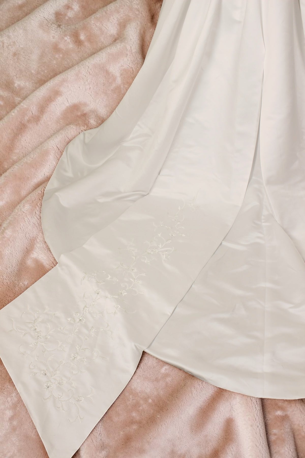 White Satin Wedding Gown with White Sash