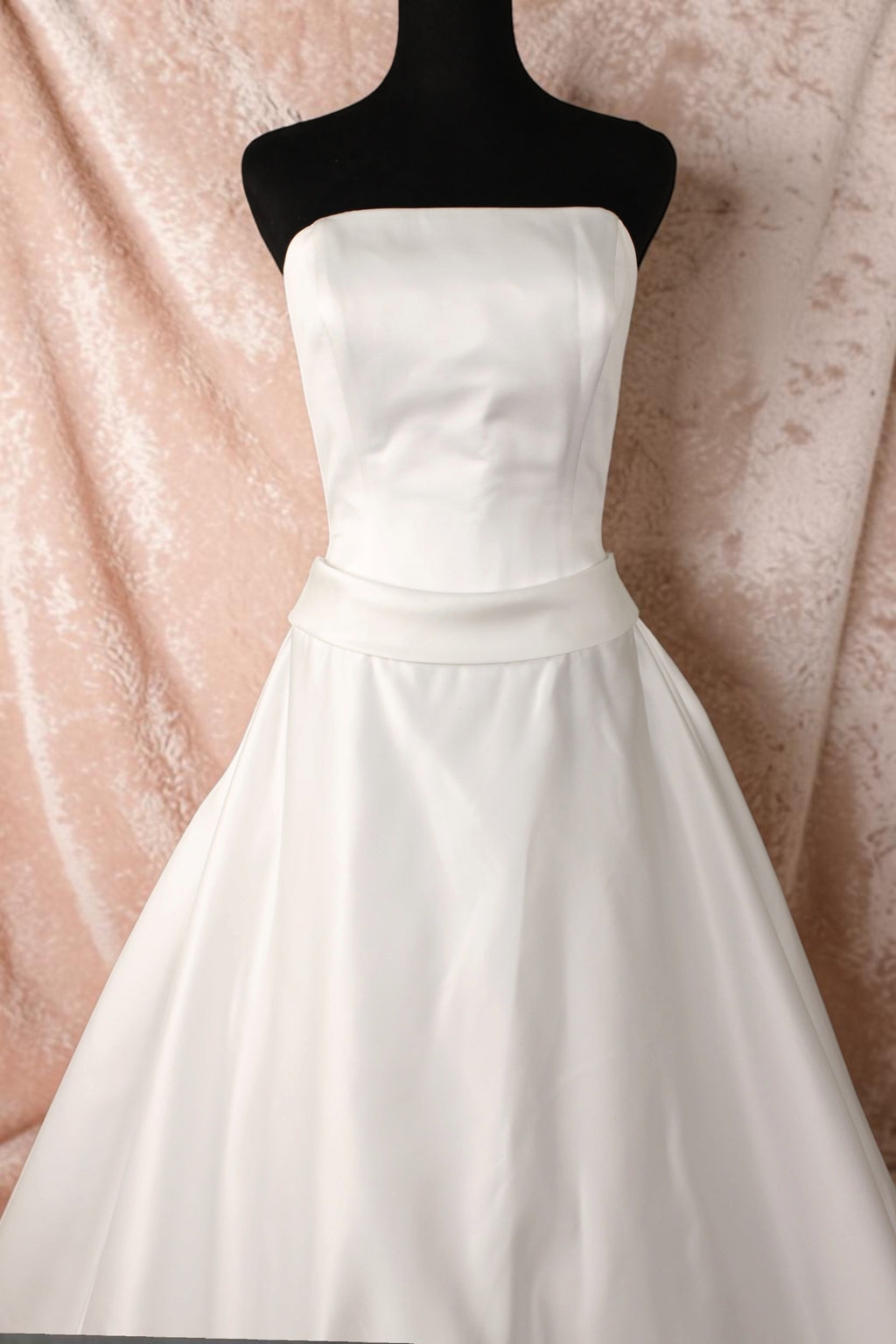 White Satin Wedding Gown with White Sash