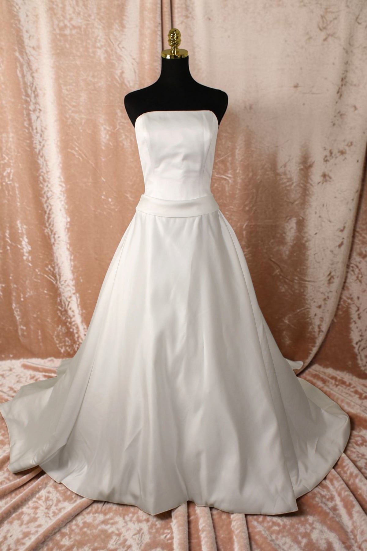 White Satin Wedding Gown with White Sash