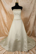 Ivory Satin Wedding Gown with Beaded Taffeta Train