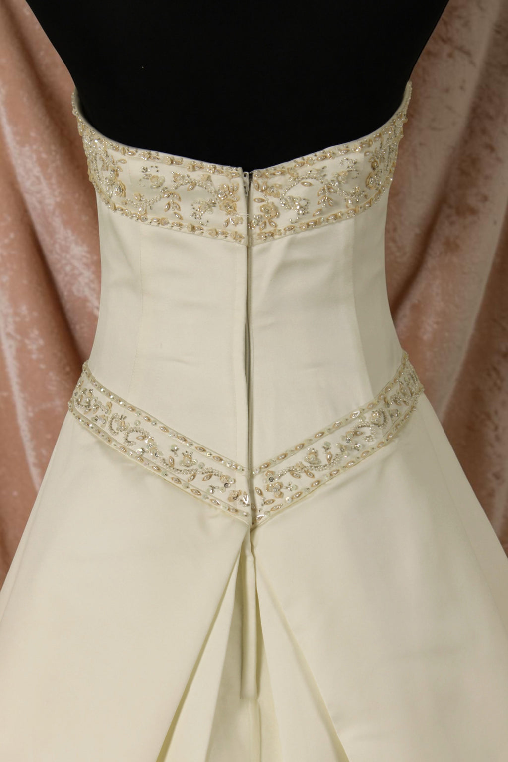 Ivory Satin Wedding Gown with Beaded Taffeta Train
