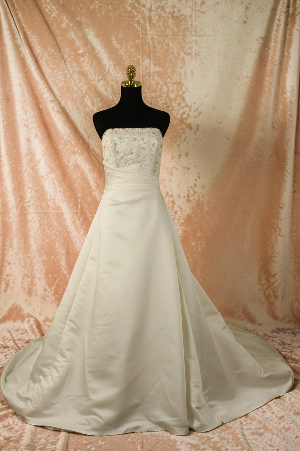 Ivory Satin Wedding Gown with Blush Beading