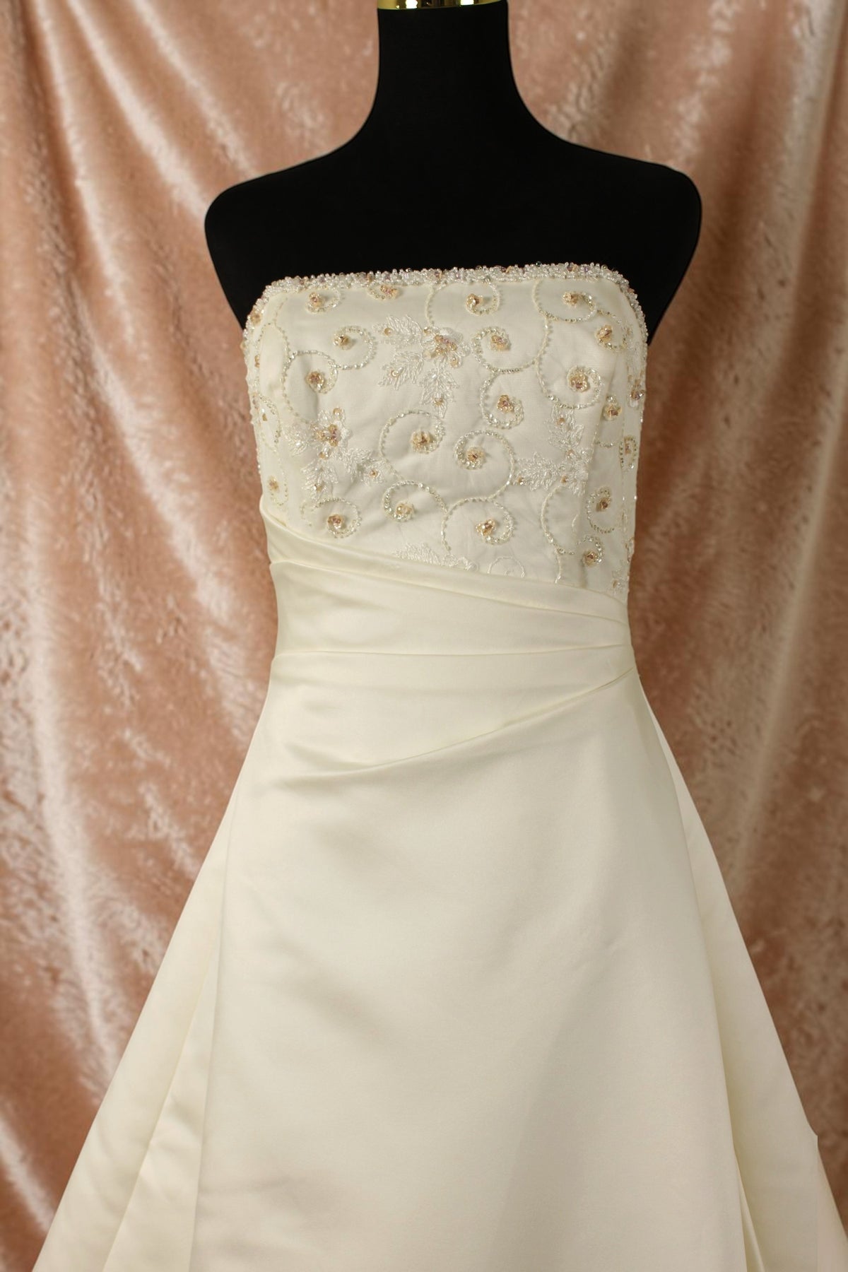 Ivory Satin Wedding Gown with Blush Beading