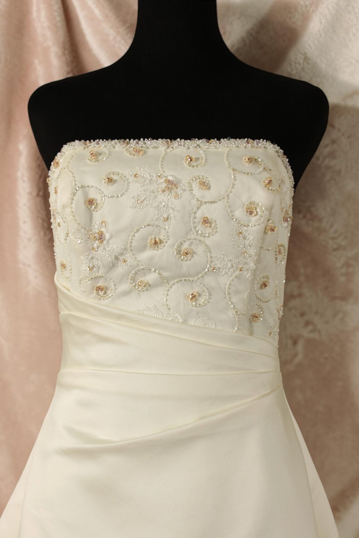 Ivory Satin Wedding Gown with Blush Beading
