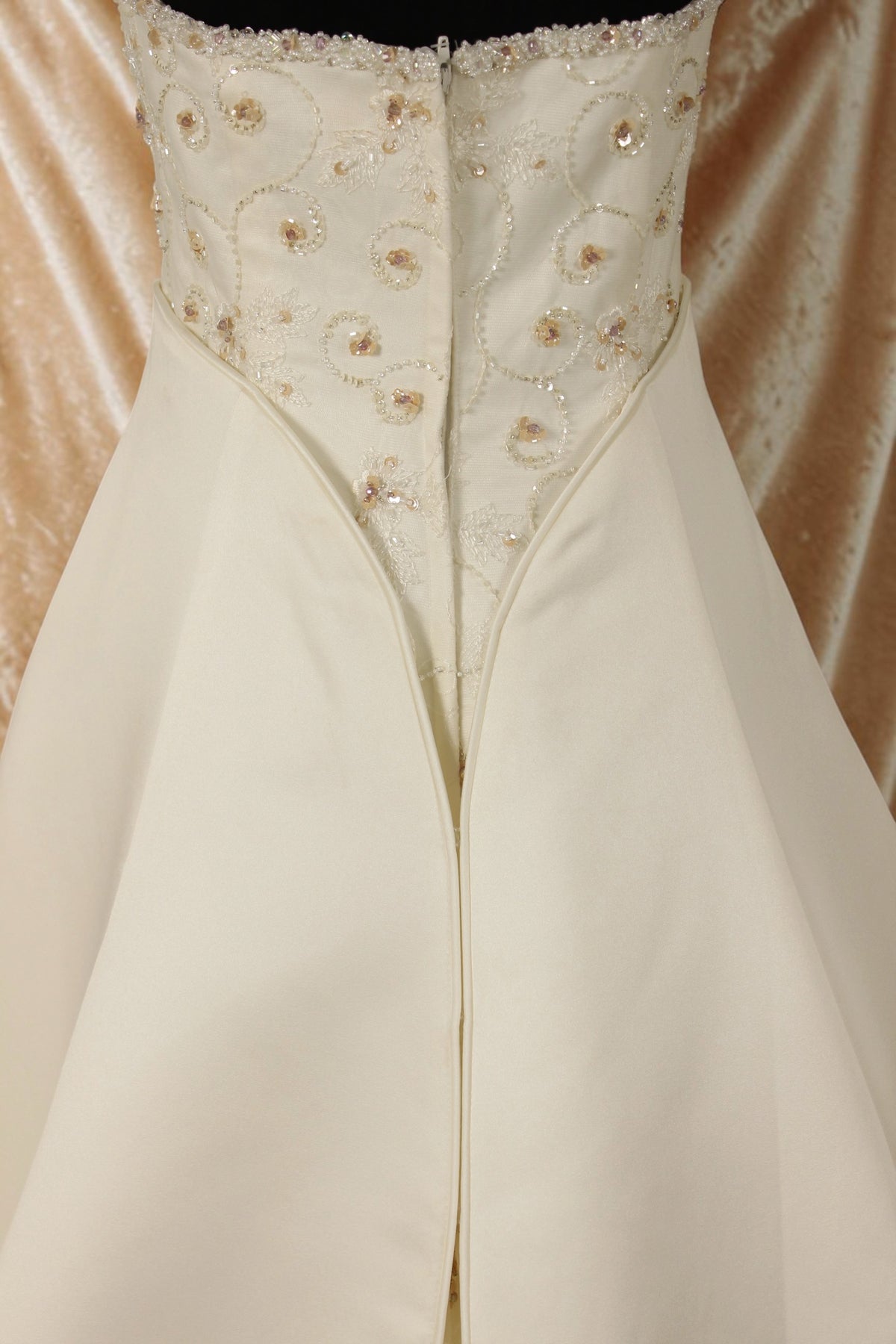 Ivory Satin Wedding Gown with Blush Beading