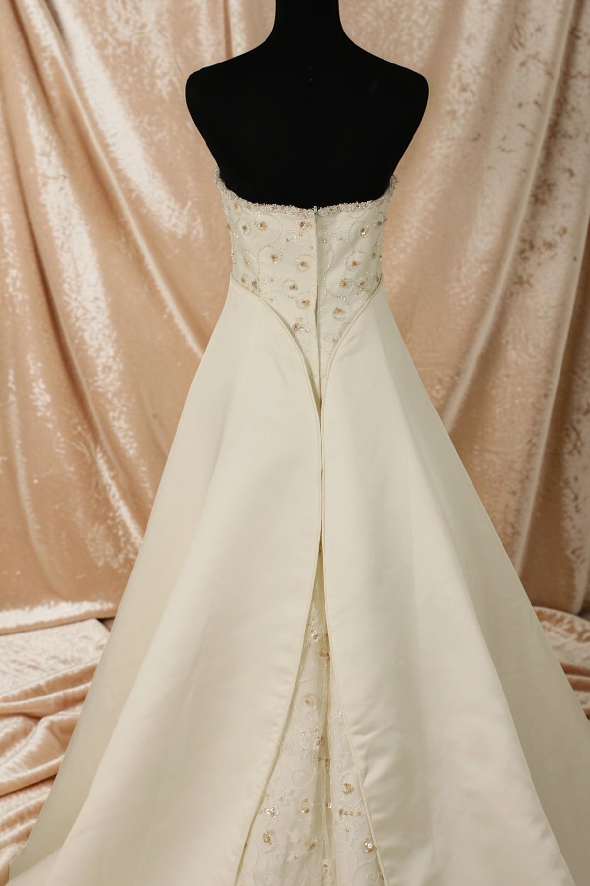 Ivory Satin Wedding Gown with Blush Beading