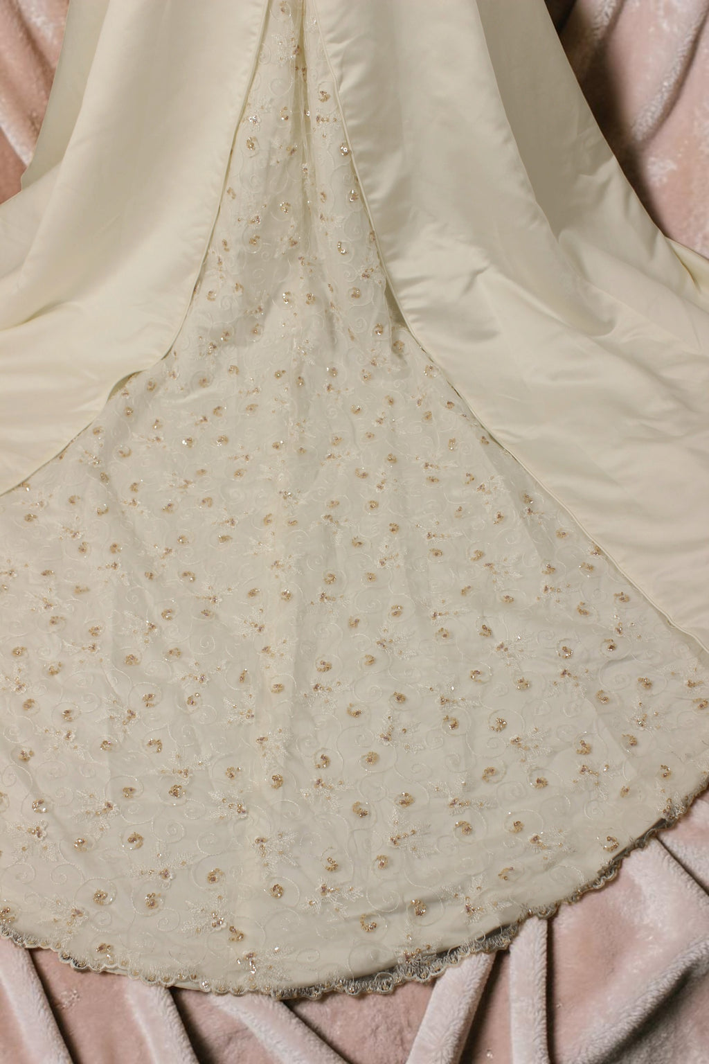 Ivory Satin Wedding Gown with Blush Beading