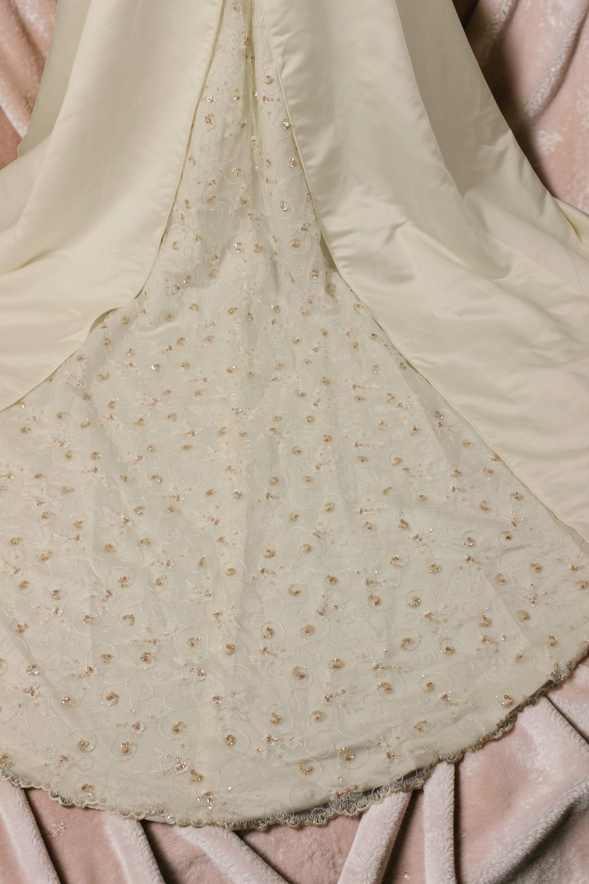 Ivory Satin Wedding Gown with Blush Beading