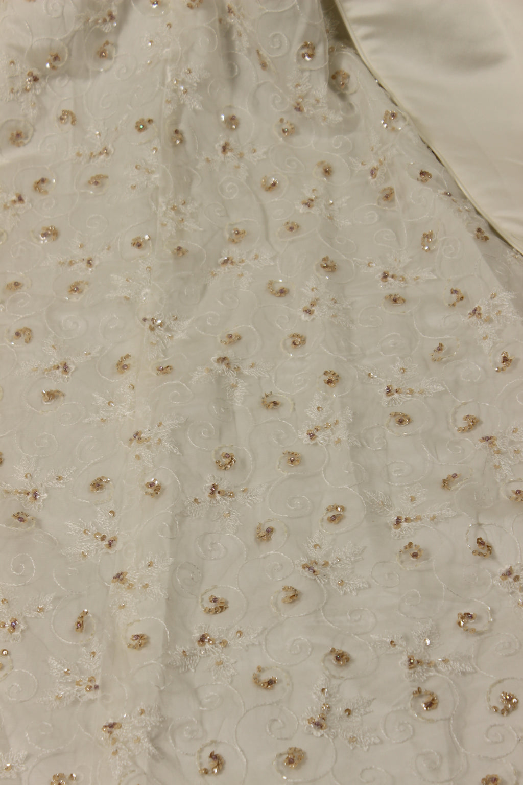 Ivory Satin Wedding Gown with Blush Beading