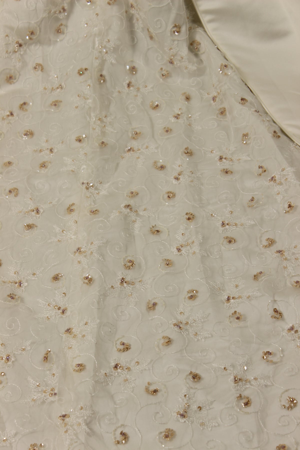 Ivory Satin Wedding Gown with Blush Beading