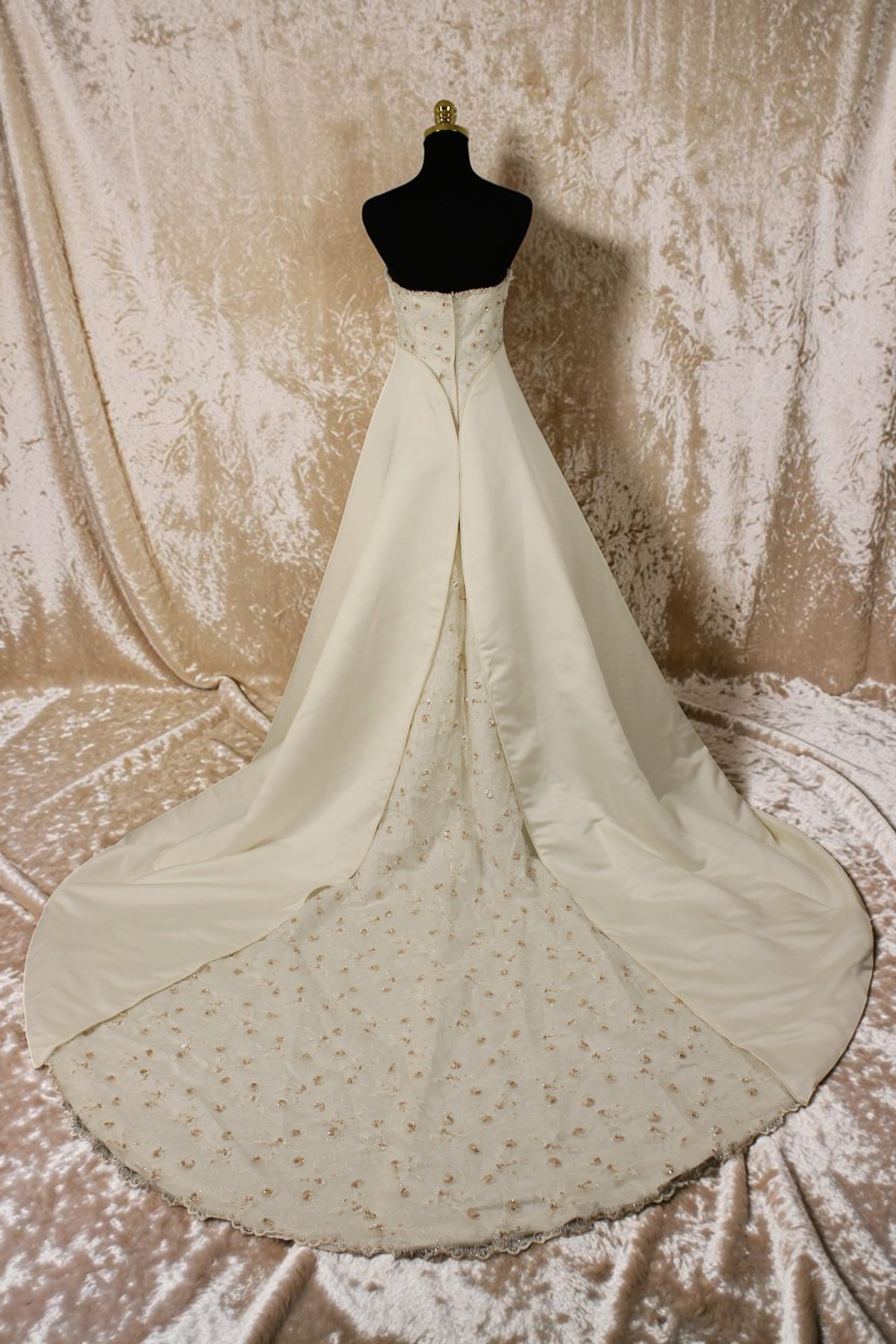 Ivory Satin Wedding Gown with Blush Beading