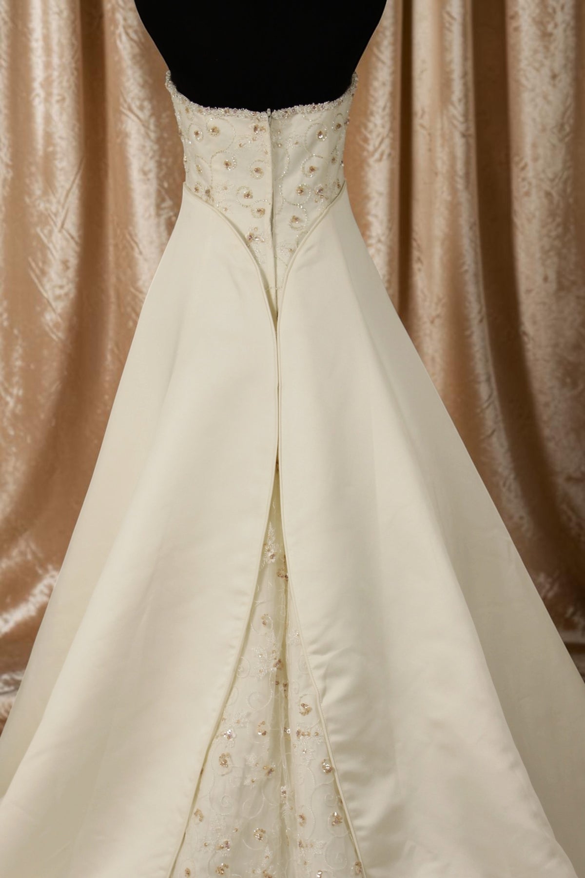 Ivory Satin Wedding Gown with Blush Beading