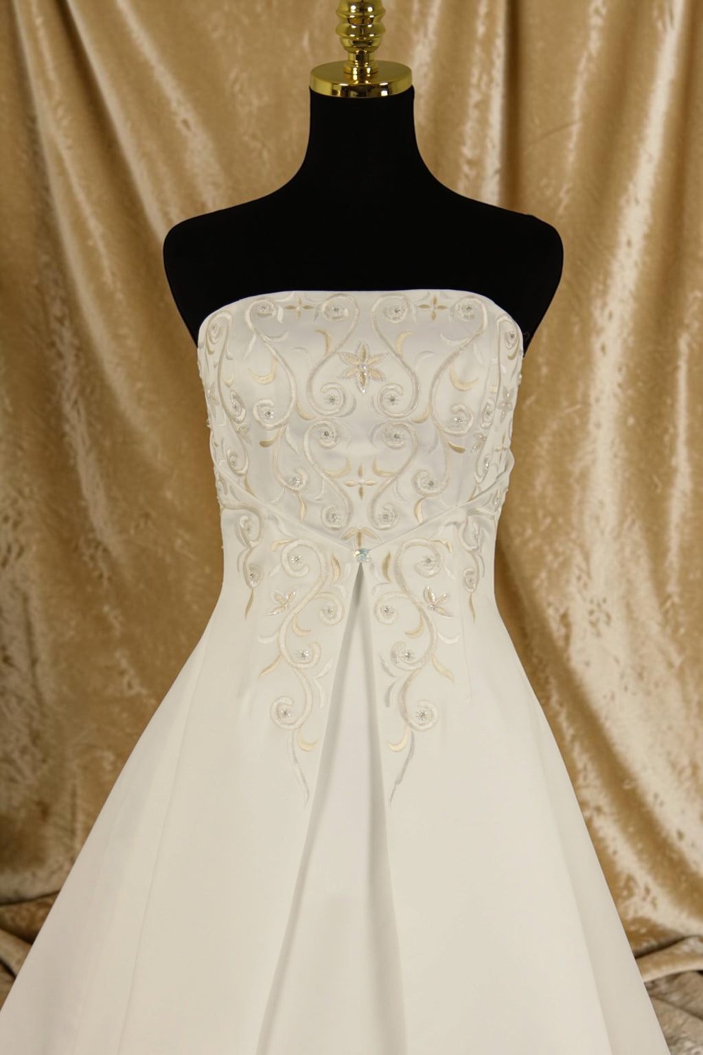 White/Café Embroidered A-Line Wedding Gown
